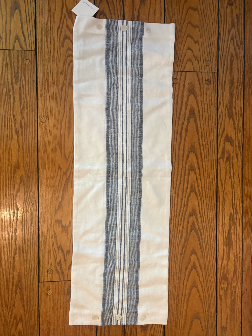 Serena & Lily White and Navy Linen Striped Linen Pillow Cover- Button Closure